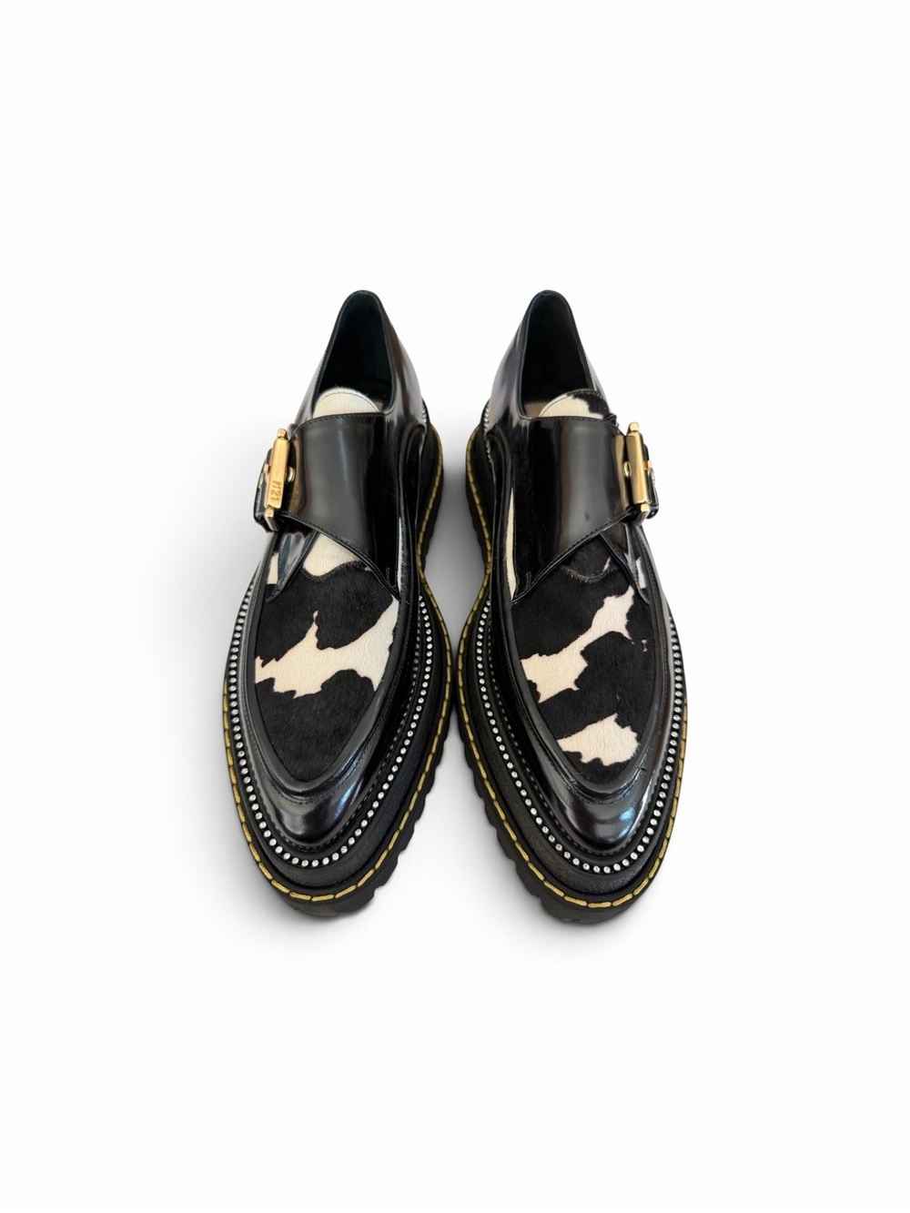 No. 21 Black & White Pony Hair Cowhide Leather Monk Strap Loafers